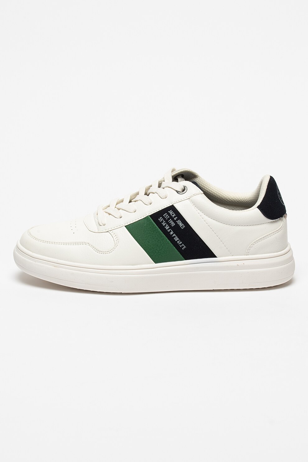 Jack&Jones, Pantofi sport de piele ecologica Rowan, Alb/Negru/Verde