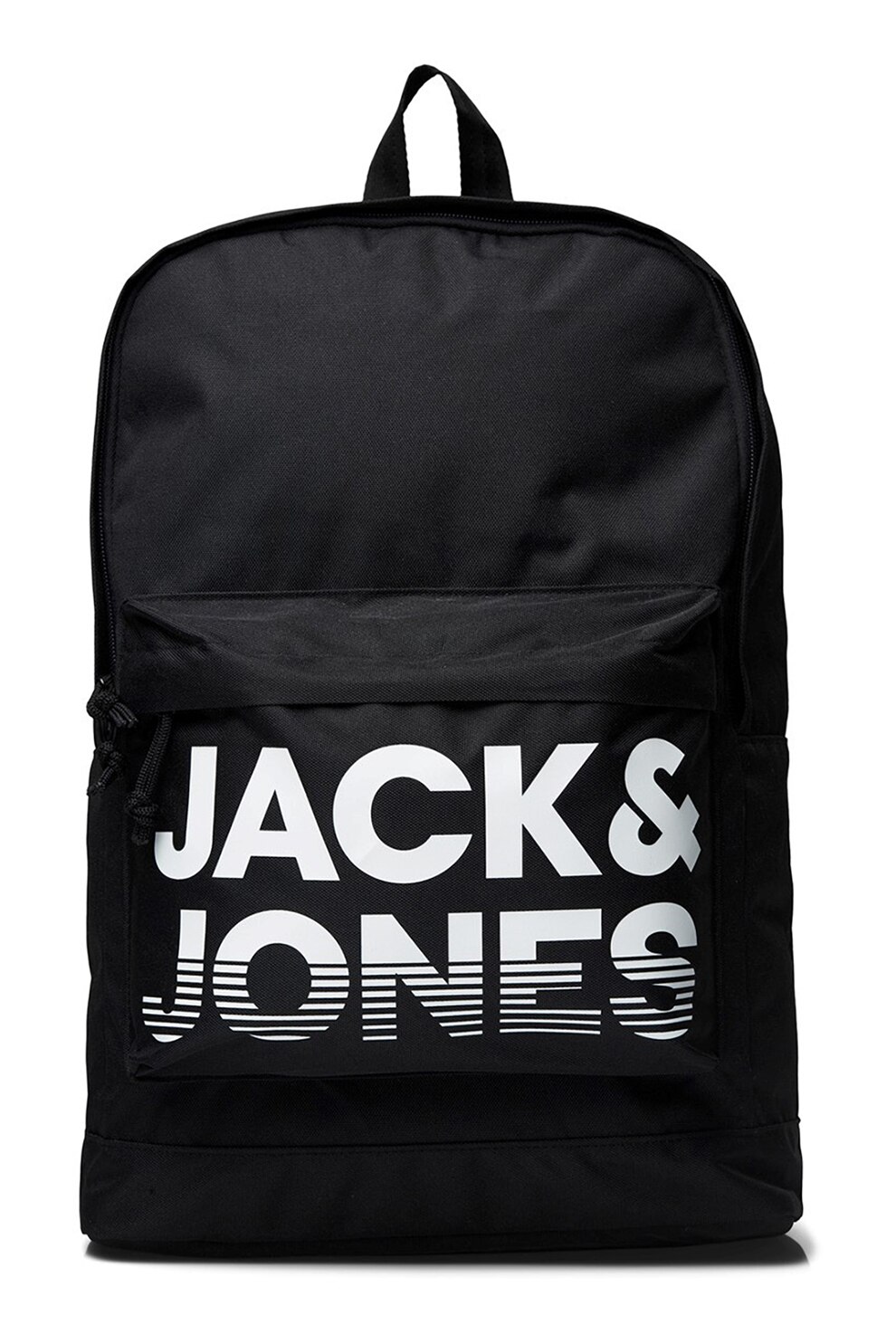 Jack&Jones, Rucsac cu imprimeu logo si buzunar exterior cu fermoar, Negru/Alb