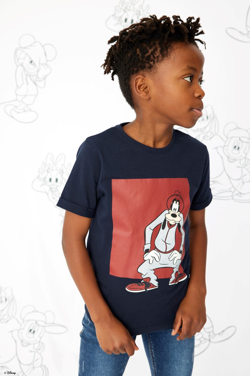 NAME IT, Tricou cu decolteu la baza gatului si Goofy, Bleumarin inchis