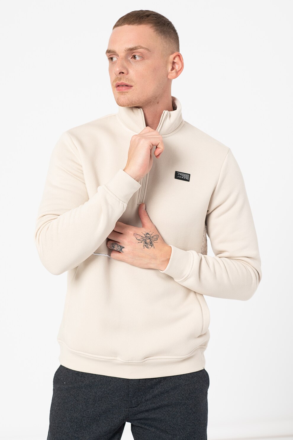 Jack&Jones, Bluza sport cu fenta cu fermoar Lambert, Bej