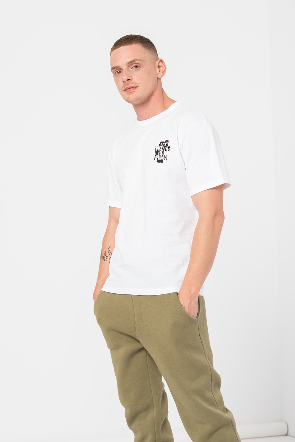 Jack&Jones, Tricou relaxed fit cu imprimeu grafic New Port, Alb/Negru