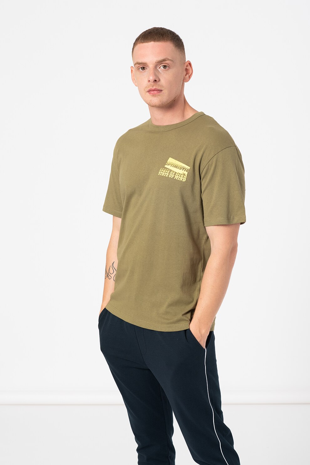 Jack&Jones, Tricou relaxed fit cu imprimeu grafic New Port, Verde oliv