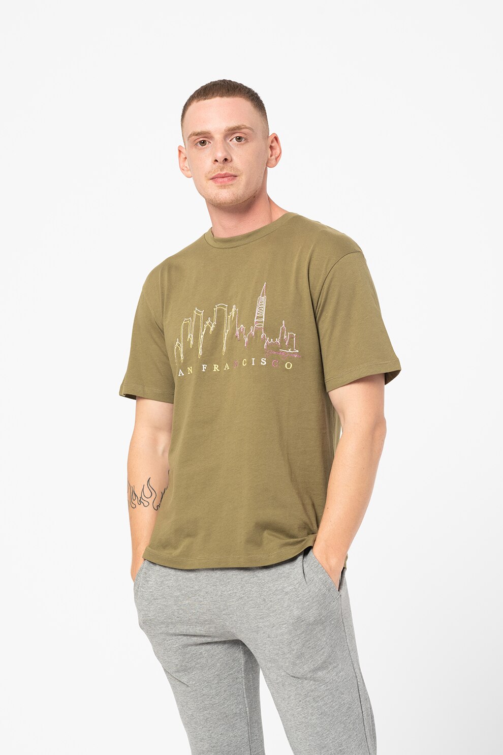 Jack&Jones, Tricou relaxed fit de bumbac Woodsky, Verde oliv