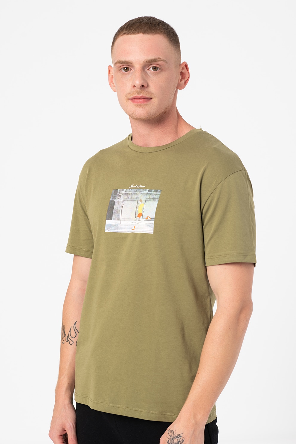 Jack&Jones, Tricou relxed fit cu decolteu la baza gatului Talent, Verde oliv