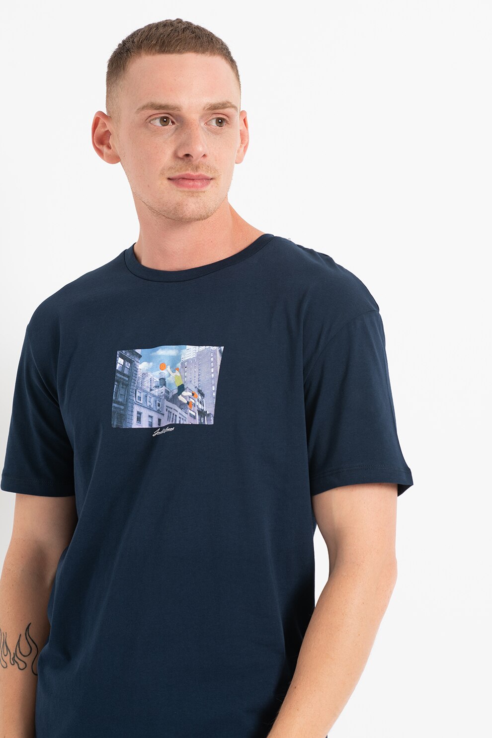 Jack&Jones, Tricou relxed fit cu decolteu la baza gatului Talent, Bleumarin