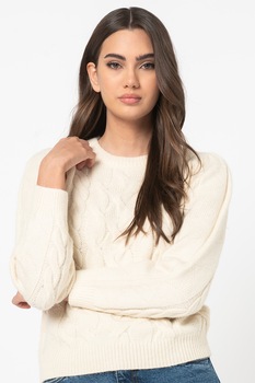 Vero Moda, Pulover crop cu model torsade Inger, Crem Vero Moda, Pulover crop cu model torsade Inger, Crem