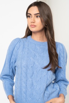 Vero Moda, Pulover crop cu model torsade Inger, Albastru lavanda Vero Moda, Pulover crop cu model torsade Inger, Albastru lavanda
