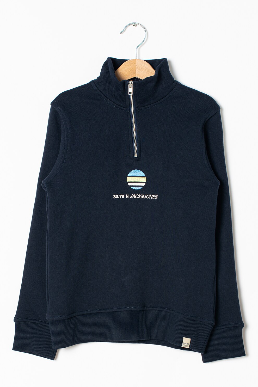 Jack&Jones, Bluza sport cu fermoar scurt Clayton, Bleumarin inchis/Alb/Albastru