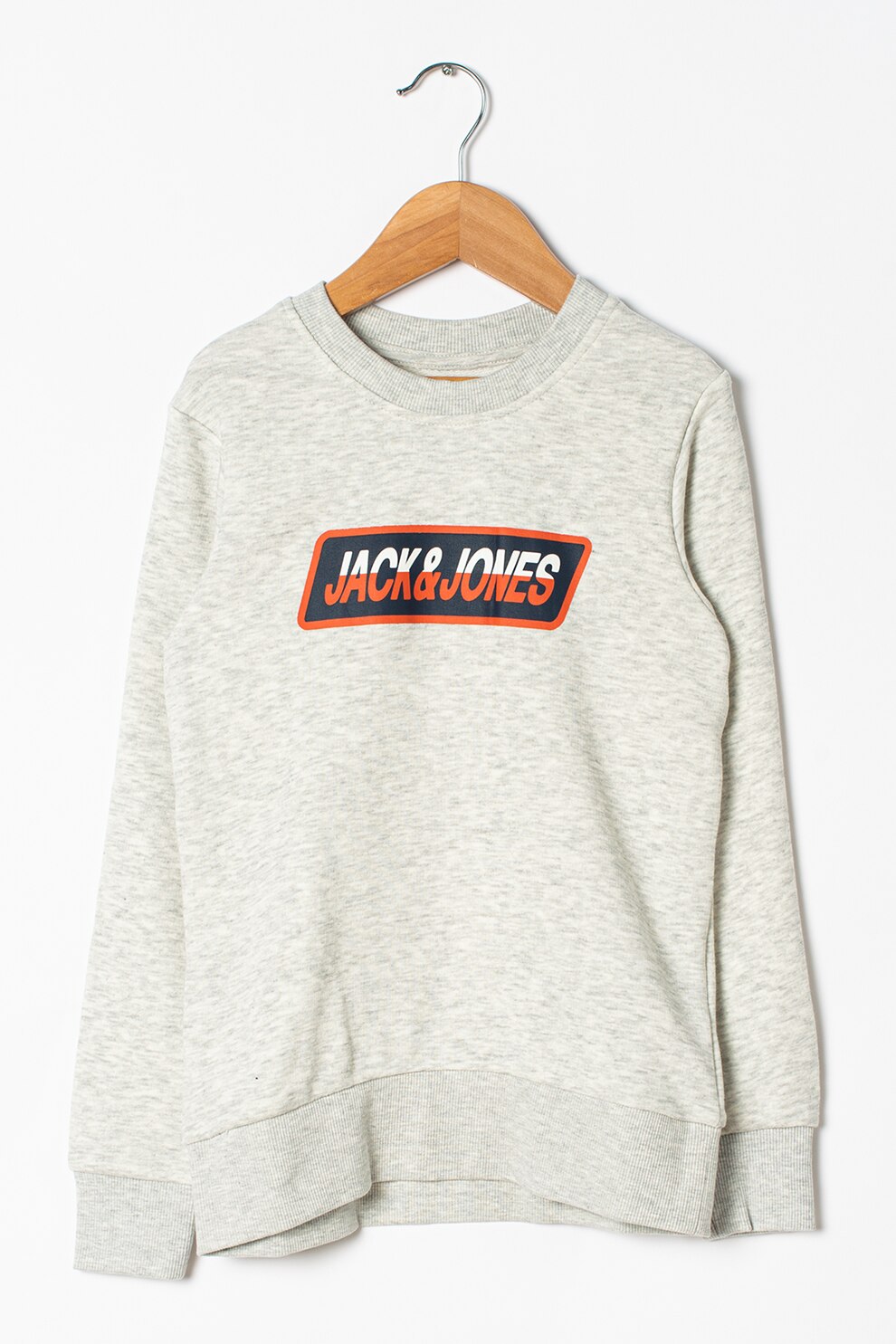 Jack&Jones, Bluza sport cu decolteu la baza gatului si logo Swirle, Alb melange/Oranj mandarina/Bleumarin inchis