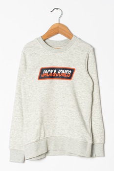 Jack&Jones, Bluza sport cu decolteu la baza gatului si logo Swirle, Alb melange/Oranj mandarina/Bleumarin inchis Jack&Jones, Bluza sport cu decolteu la baza gatului si logo Swirle, Alb melange/Oranj mandarina/Bleumarin inchis