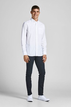 Jack&Jones, Blugi slim fit din amestec de bumbac organic Gleen, Bleumarin inchis Jack&Jones, Blugi slim fit din amestec de bumbac organic Gleen, Bleumarin inchis