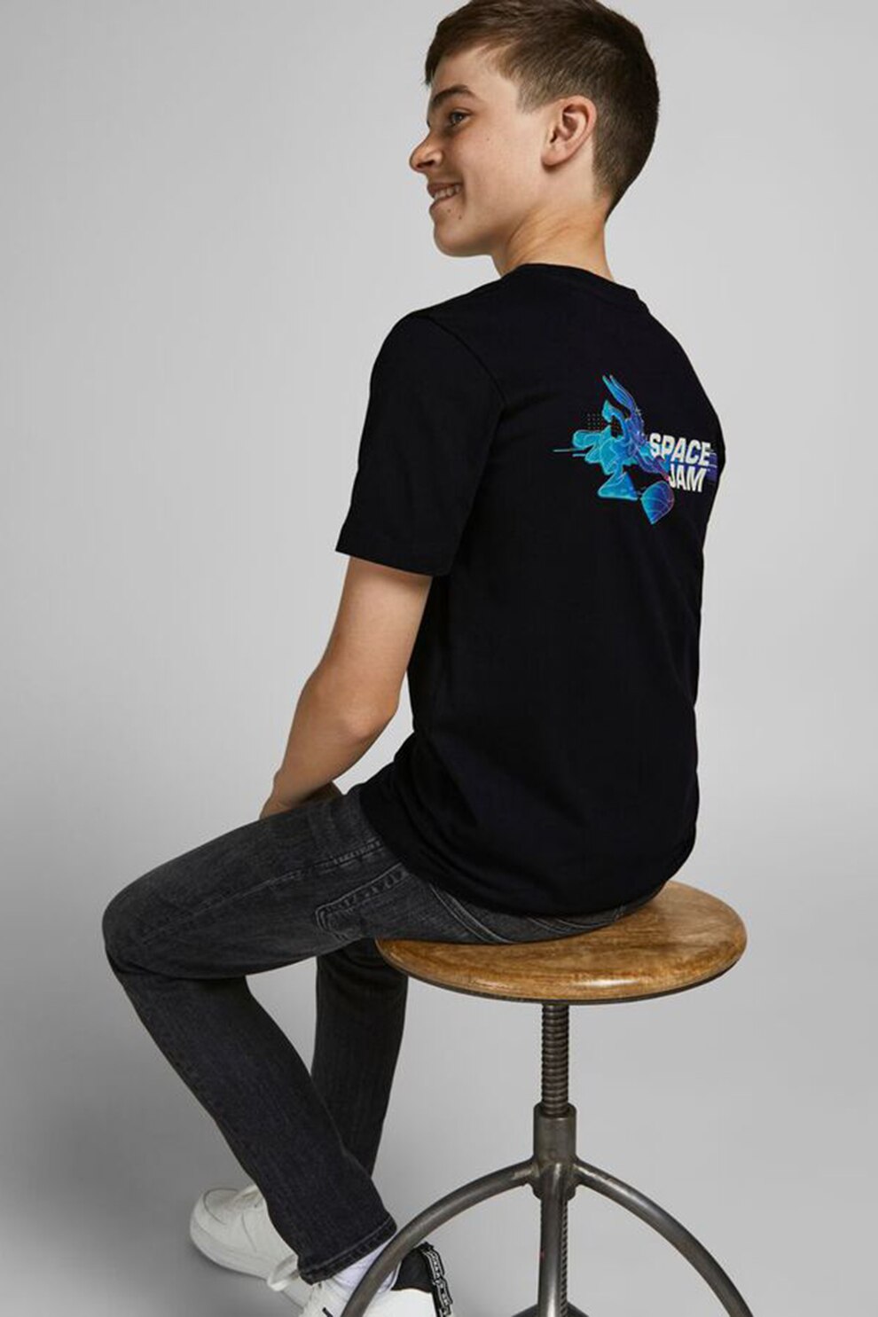 Jack&Jones, Tricou regular fit cu imprimeu cu desene, Negru/Alb/Bleu