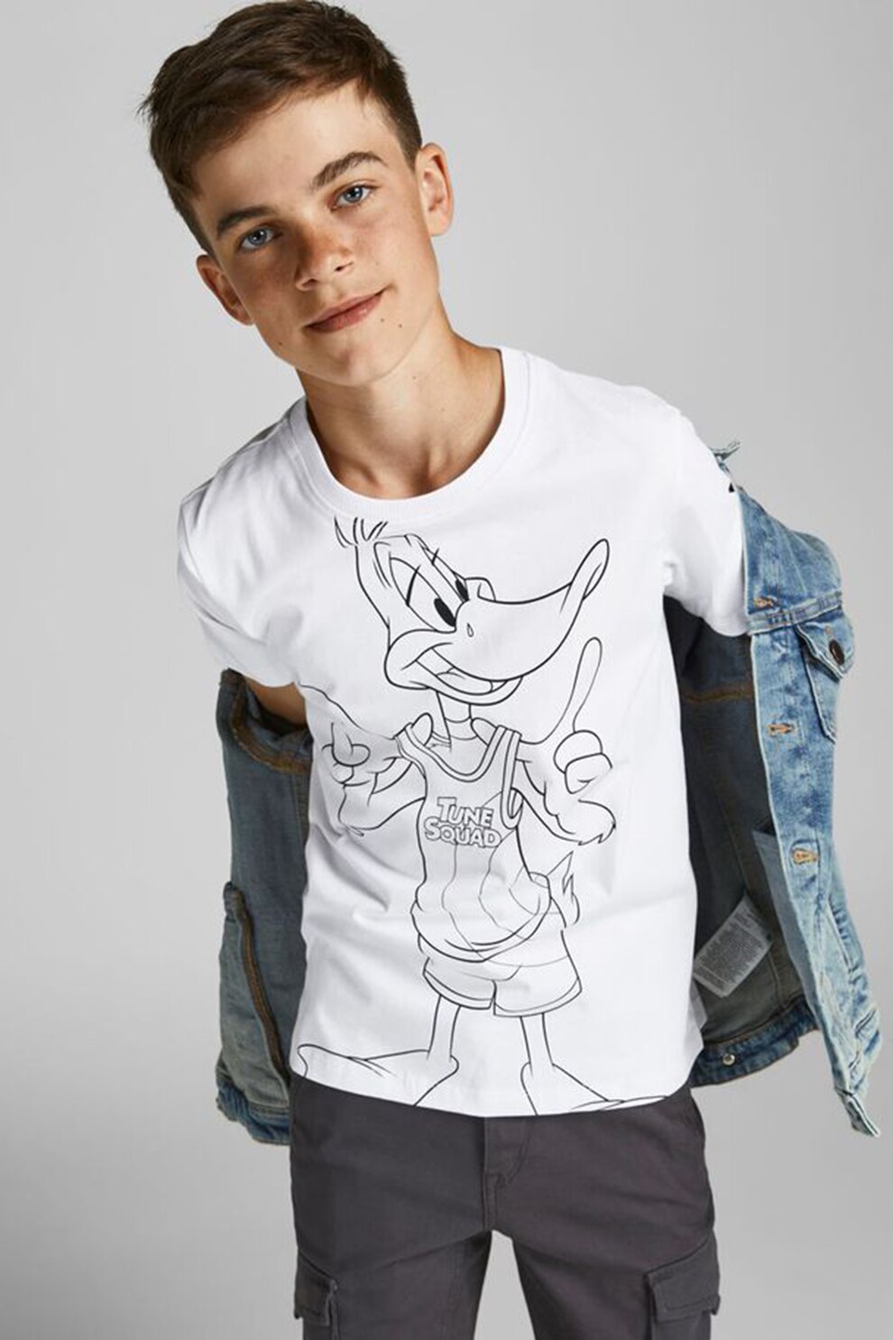Jack&Jones, Tricou regular fit cu imprimeu cu desene, Alb optic/Negru