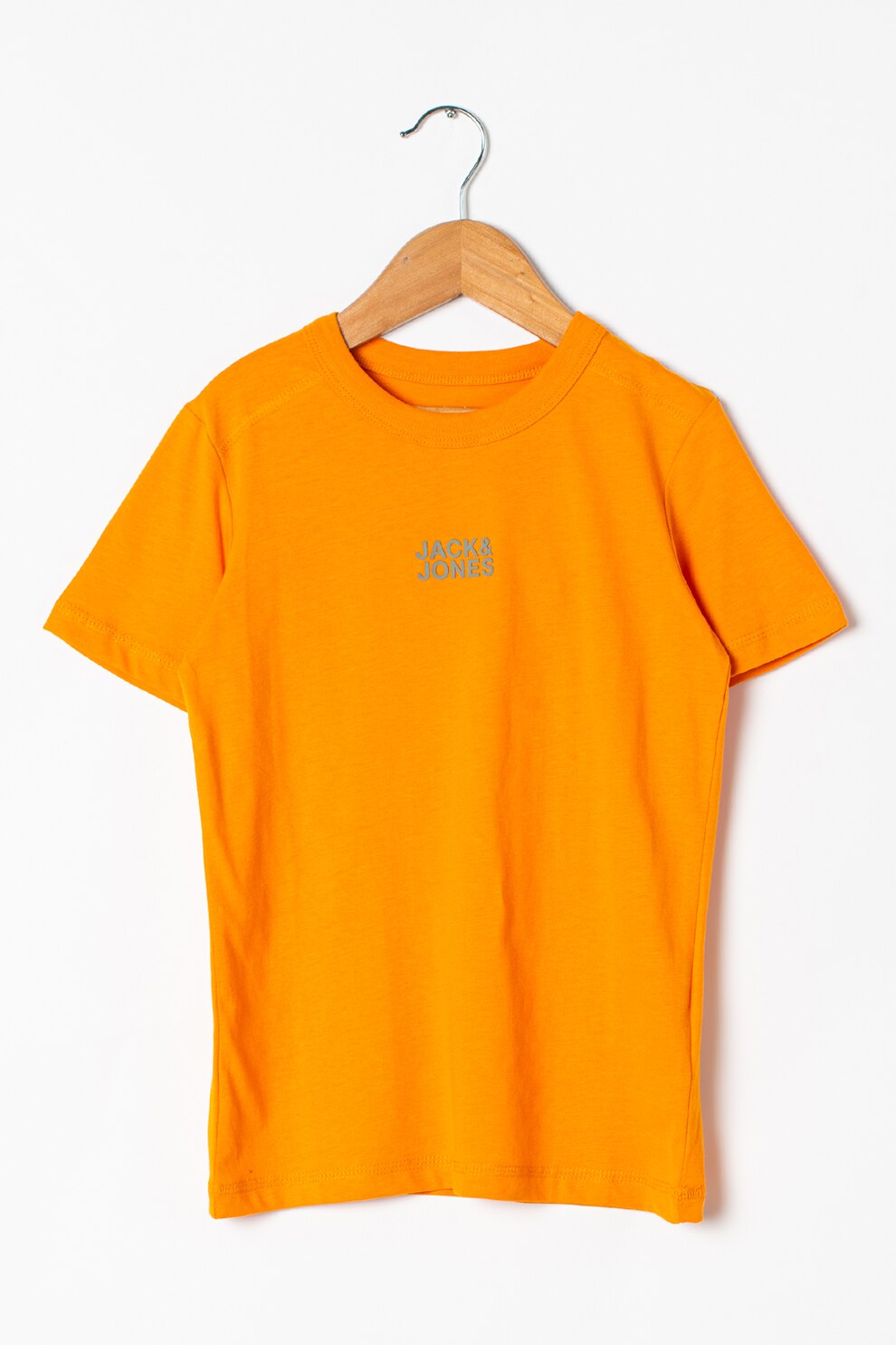 Jack&Jones, Tricou de jerseu cu decolteu la baza gatului si logo mic cauciucat, Oranj/Gri cenusa