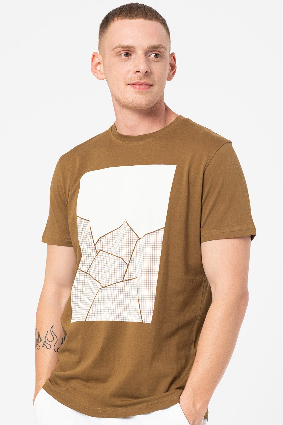 Selected Homme, Tricou cu imprimeu Marcus, Kaki