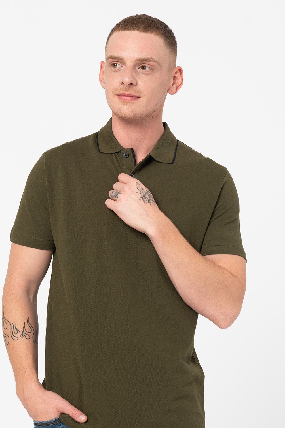 Selected Homme, Tricou polo de bumbac organic Miller, Verde forest