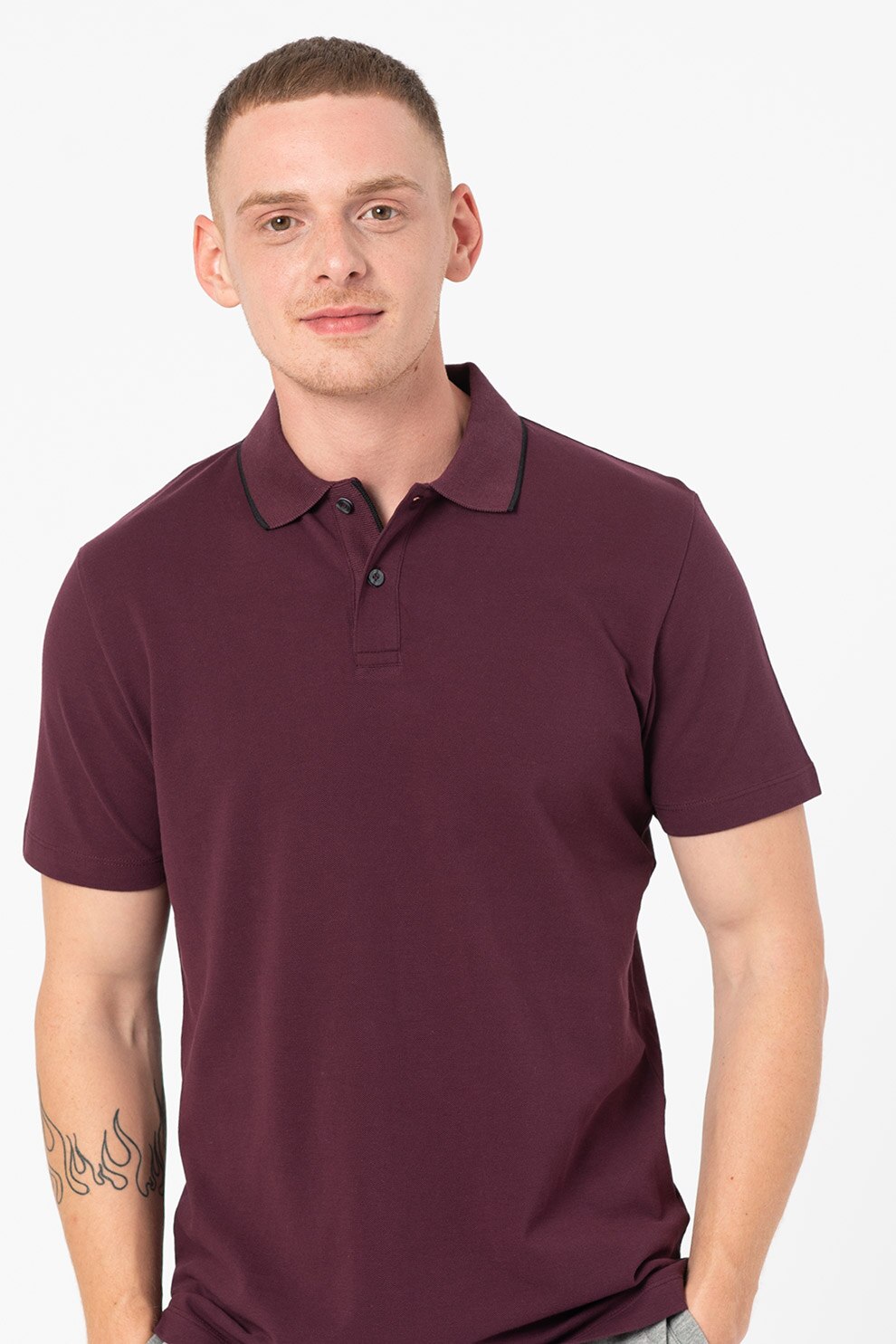 Selected Homme, Tricou polo de bumbac organic Miller, Visiniu