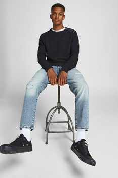 Jack&Jones, Blugi conici cu aspect decolorat, Bleu/Alb Jack&Jones, Blugi conici cu aspect decolorat, Bleu/Alb