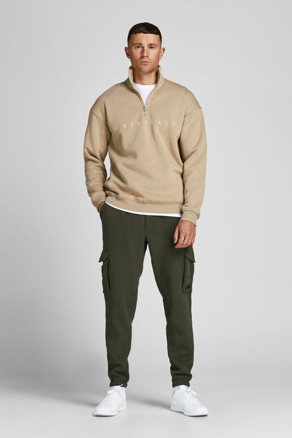 Jack&Jones, Pantaloni sport cargo cu buzunare oblice, Verde inchis, S