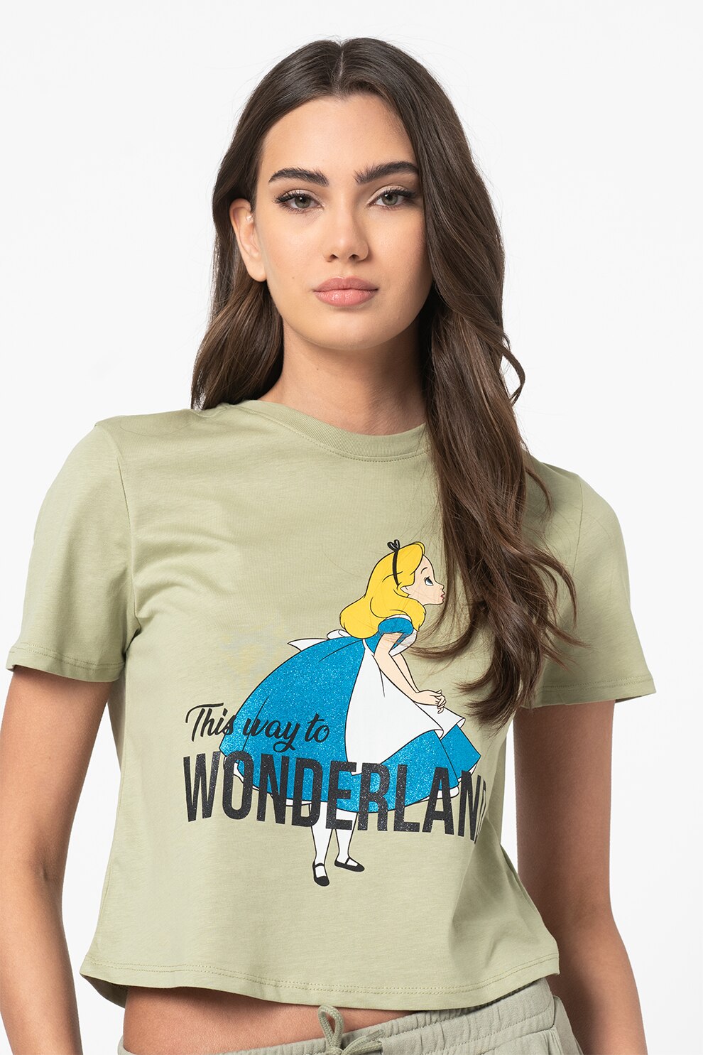 Only, Tricou crop cu imprimeu Disney, Verde sparanghel/albastru