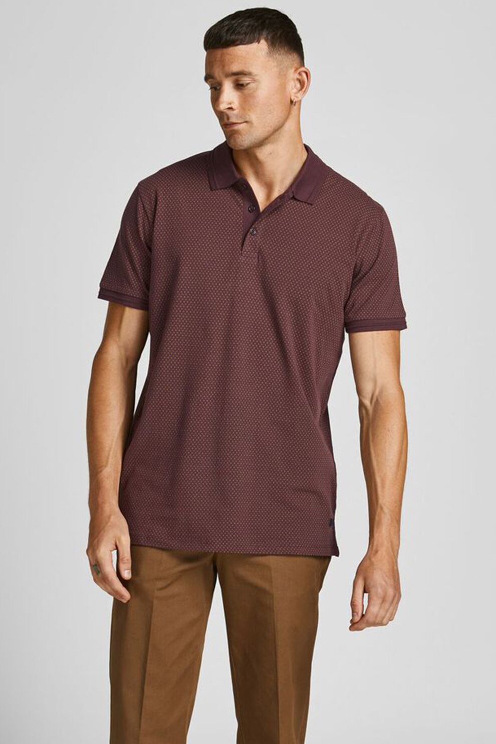 Jack&Jones, Tricou polo elastic cu imprimeu, Coniac