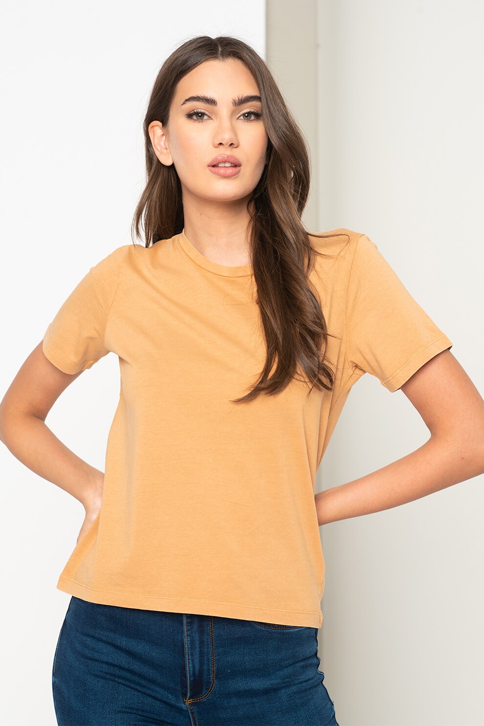 JdY, Tricou din bumbac cu decolteu la baza gatului Ebba, Oranj persan