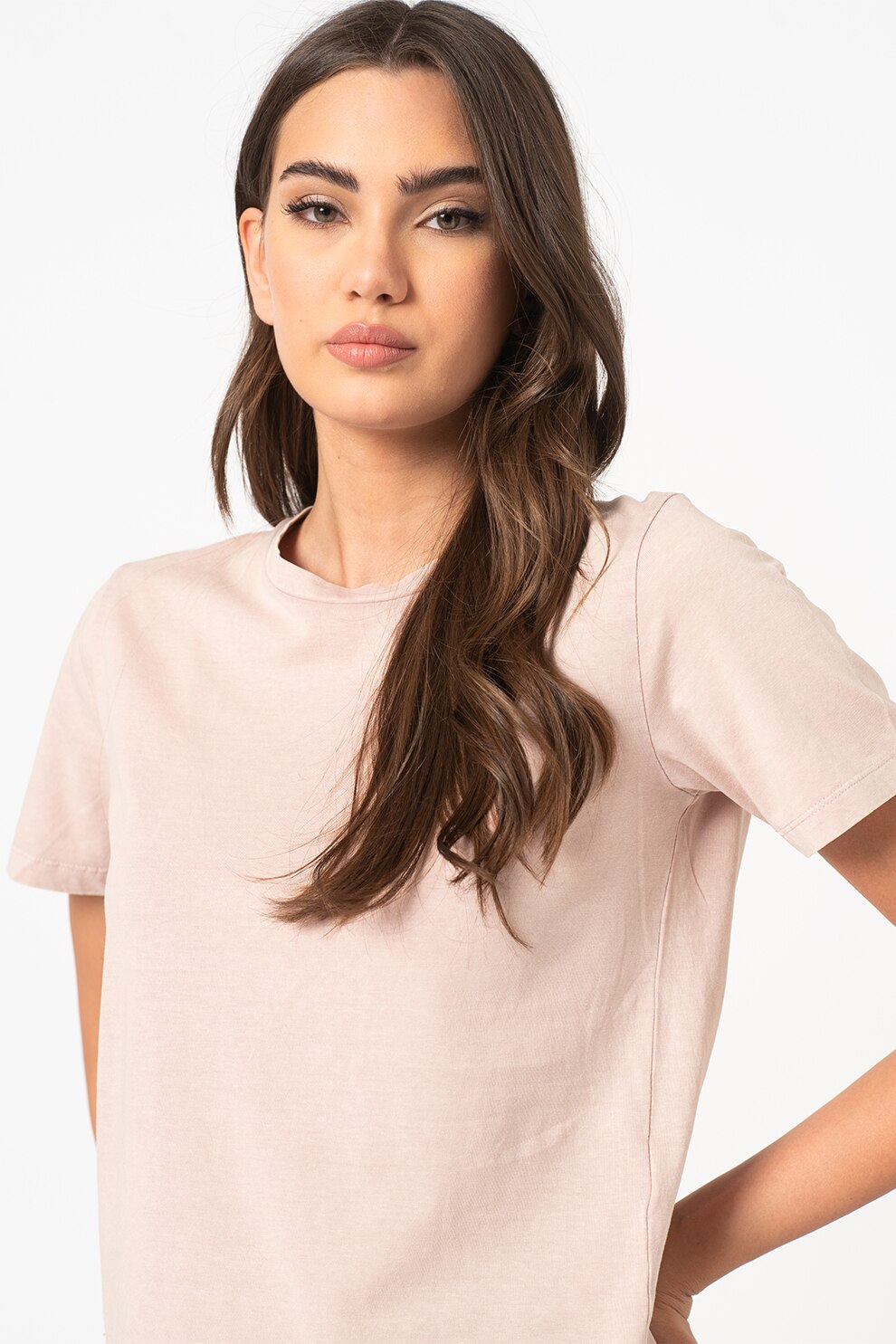 JdY, Tricou din bumbac cu decolteu la baza gatului Ebba, Cafeniu