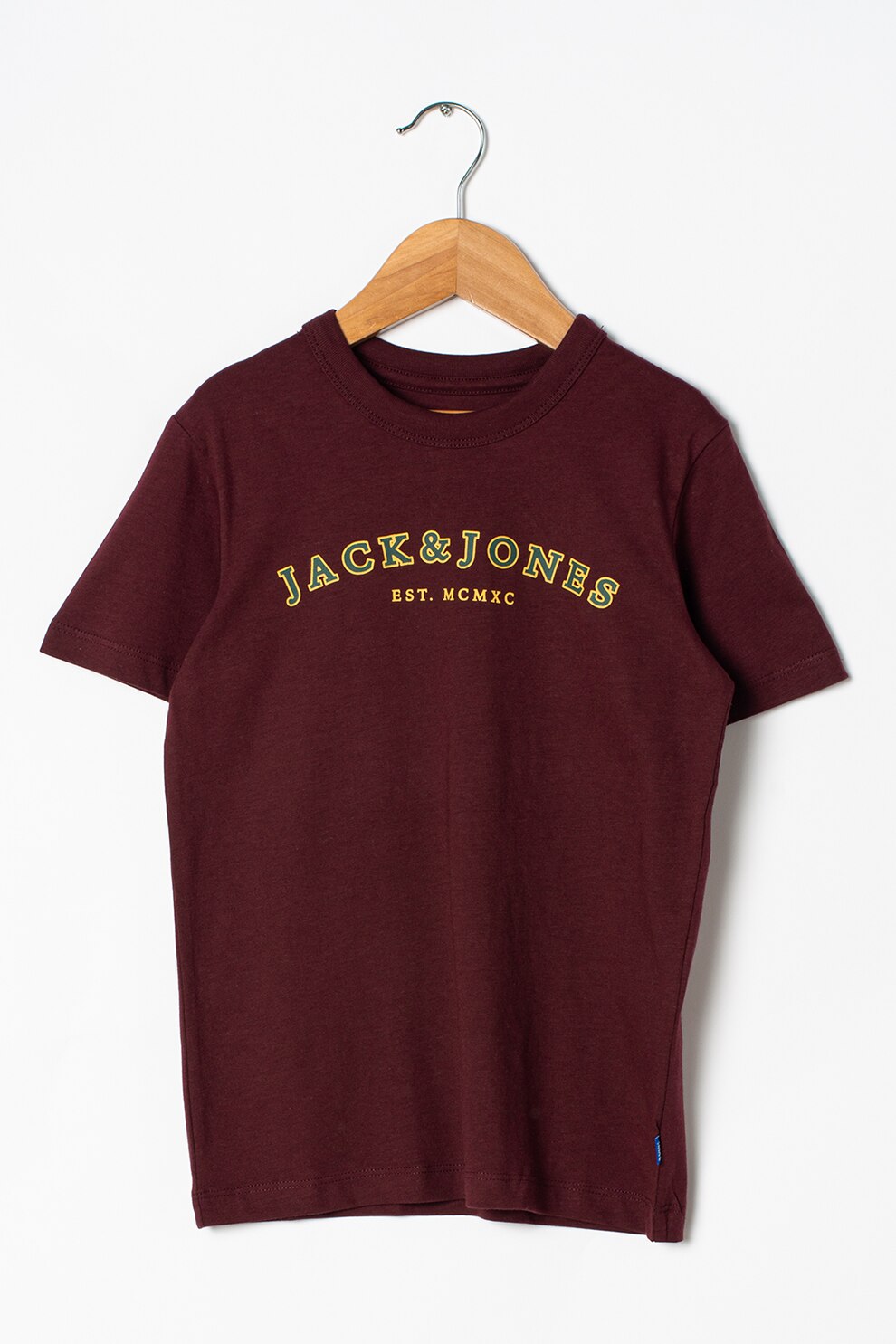 Jack&Jones, Tricou cu decolteu la baza gatului cu logo Cross, Violet tyrian/Galben/Verde feriga