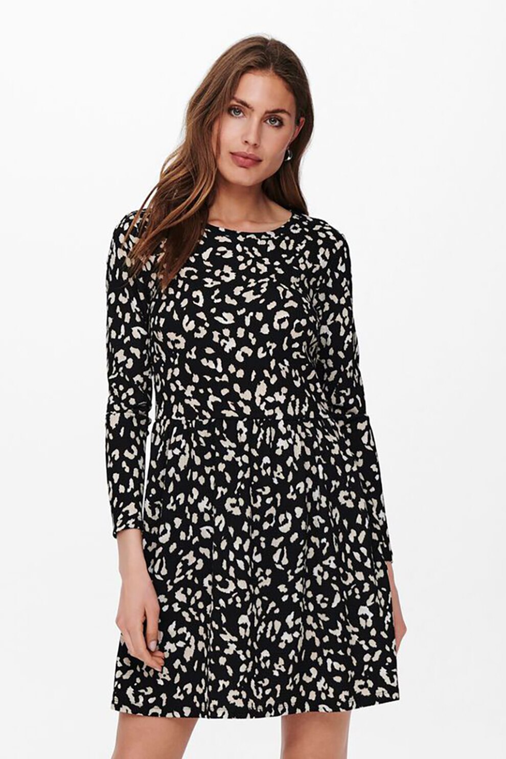 JdY, Rochie mini cu imprimeu Claude, Negru/Alb prafuit