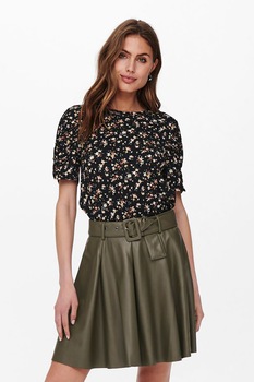 JdY, Bluza cu animal print si maneci bufante, Negru/Alb/Roz piersica JdY, Bluza cu animal print si maneci bufante, Negru/Alb/Roz piersica