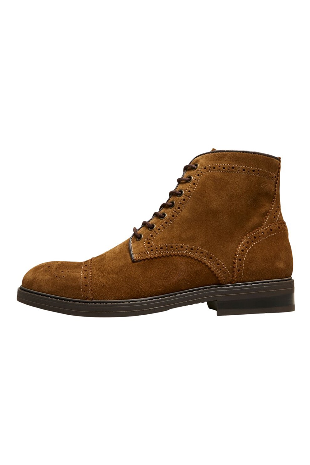 Selected Homme, Ghete brogue de piele intoarsa, Maro caramel