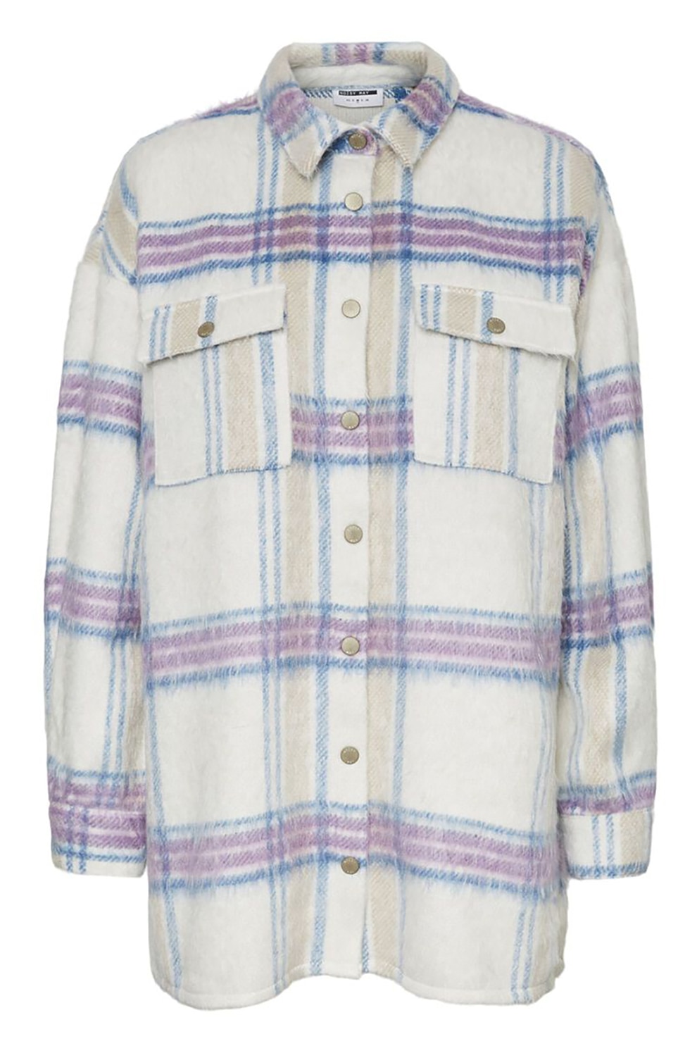 Noisy May, Jacheta tip camasa cu model in carouri Lulla, Alb/Lila/Gri