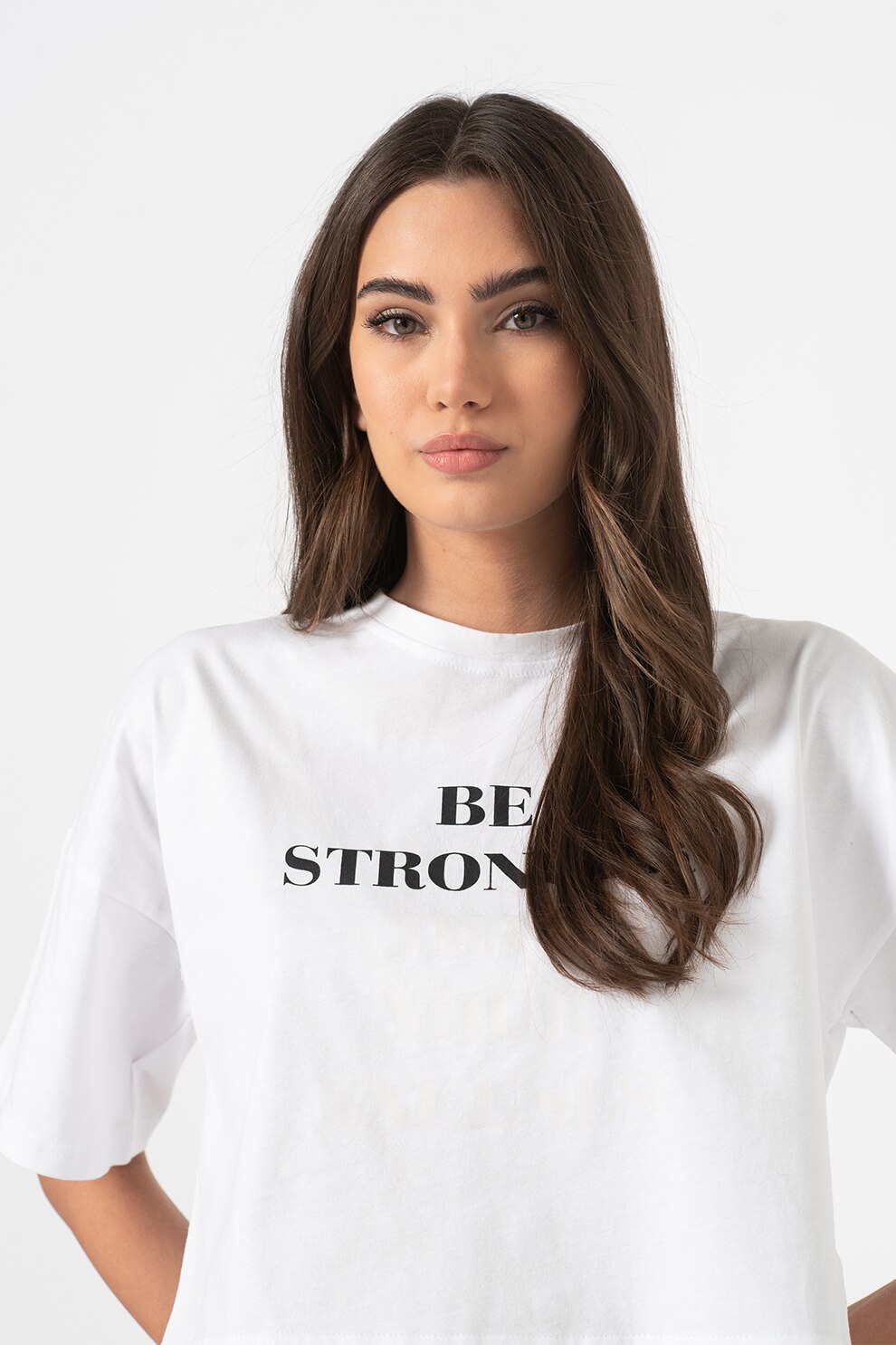 Noisy May, Tricou crop lejer cu imprimeu text Uvi, Alb/Negru