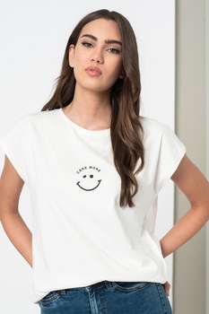 Vero Moda, Tricou din bumbac organic Edin, Alb/Negru Vero Moda, Tricou din bumbac organic Edin, Alb/Negru