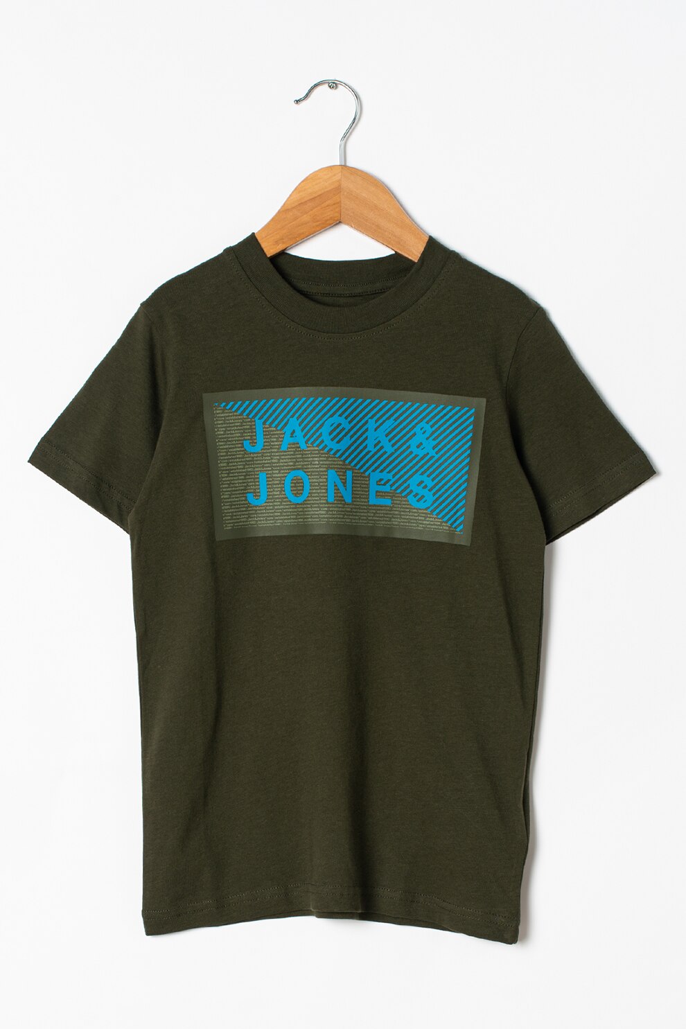 Jack&Jones, Tricou din bumbac organic cu imprimeu logo, Verde englez/Albastru