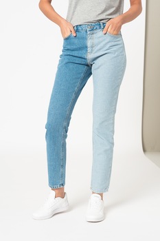 Vero Moda, Blugi cu croiala dreapta si model in doua tonuri Tracy, Albastru Vero Moda, Blugi cu croiala dreapta si model in doua tonuri Tracy, Albastru