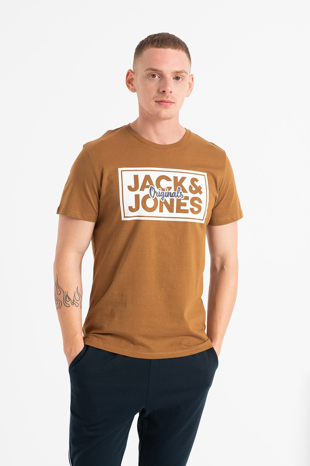Jack&Jones, Tricou regular fit cu decolteu la baza gatului Tapes, Scortisoara