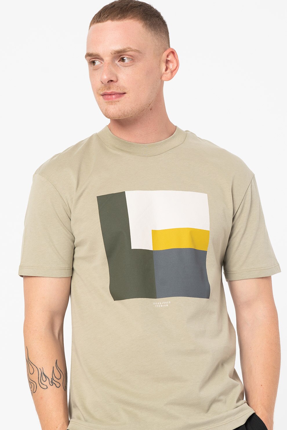 Jack&Jones, Tricou lejer de bumbac Blavisual, Verde feriga