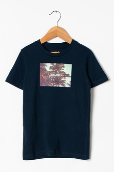 Jack&Jones, Tricou cu decolteu la baza gatului cu imprimeu Bents, Bleumarin inchis/Maro/Verde pal Jack&Jones, Tricou cu decolteu la baza gatului cu imprimeu Bents, Bleumarin inchis/Maro/Verde pal