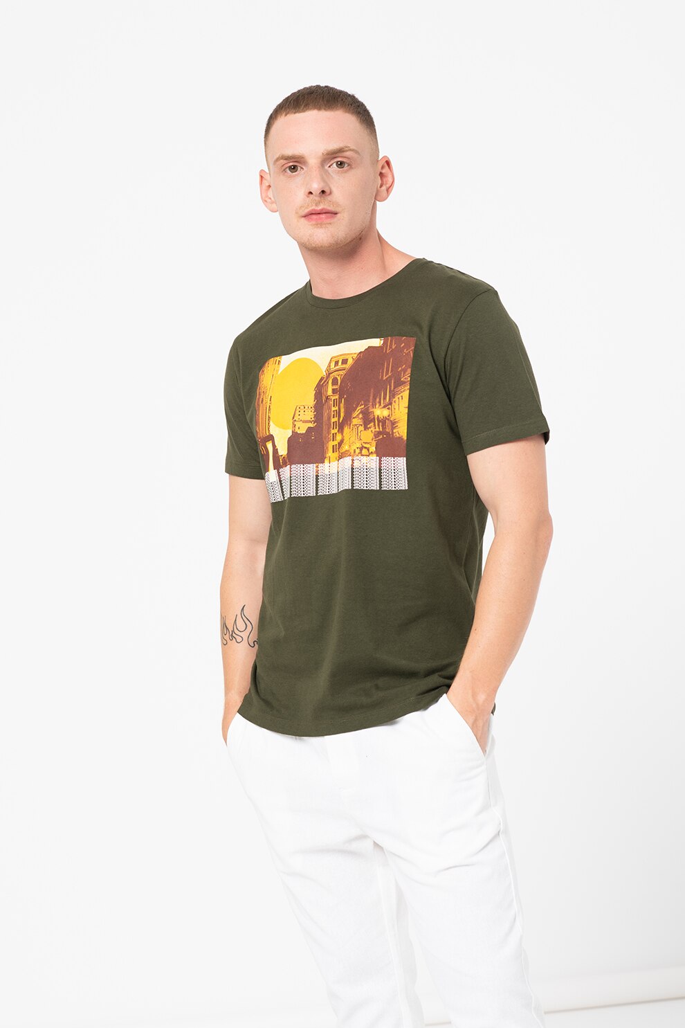 Jack&Jones, Tricou regular fit cu imprimeu Jackson, Verde forest