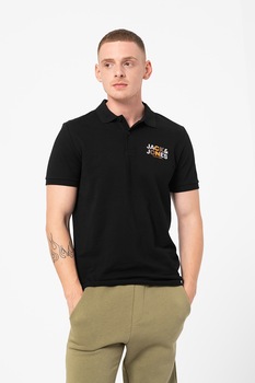 Jack&Jones, Tricou polo regular fit cu logo pe piept Steve, Negru Jack&Jones, Tricou polo regular fit cu logo pe piept Steve, Negru