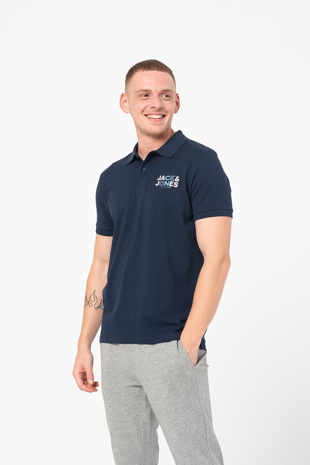 Jack&Jones, Tricou polo regular fit cu logo pe piept Steve, Bleumarin