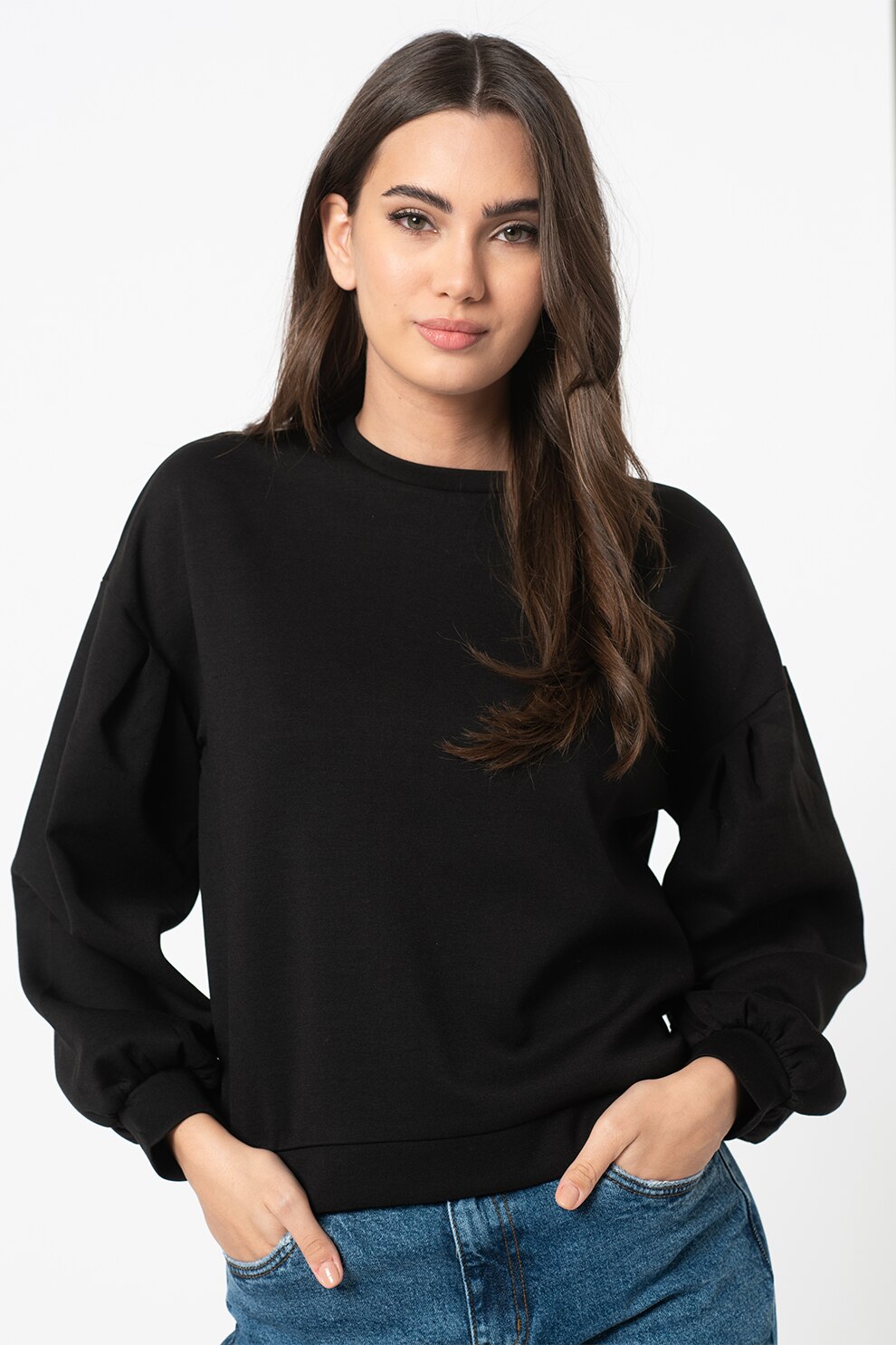 JdY, Bluza sport cu maneci bufante Elver, Negru