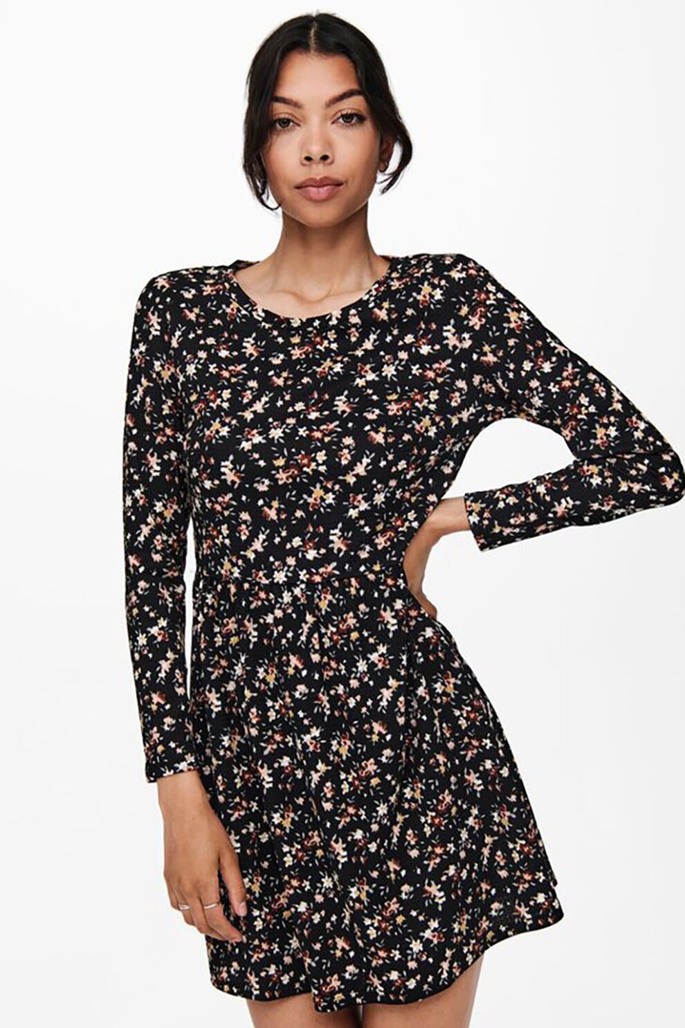 JdY, Rochie mini cu imprimeu Claude, Negru/Alb/Roz piersica