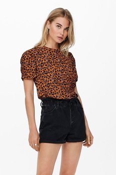 JdY, Bluza cu animal print si maneci bufante, Orans stins/Negru/Bleu JdY, Bluza cu animal print si maneci bufante, Orans stins/Negru/Bleu