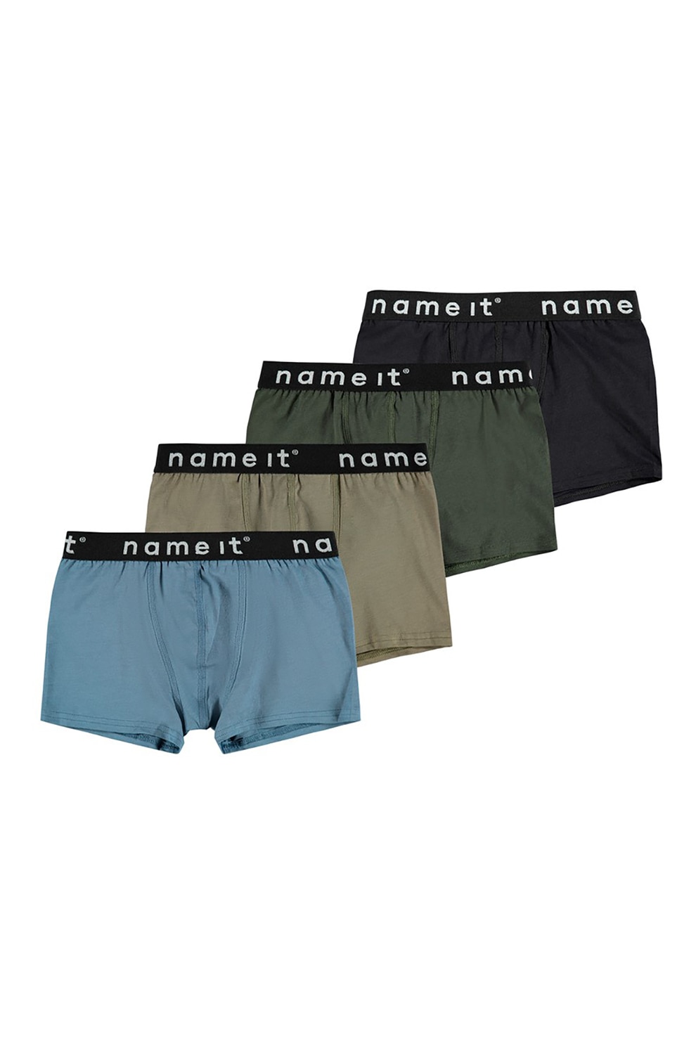 NAME IT, Set de boxeri din amestec de bumbac organic - 4 perechi, Albastru prafuit/Verde inchis/Grej, 134-140 CM