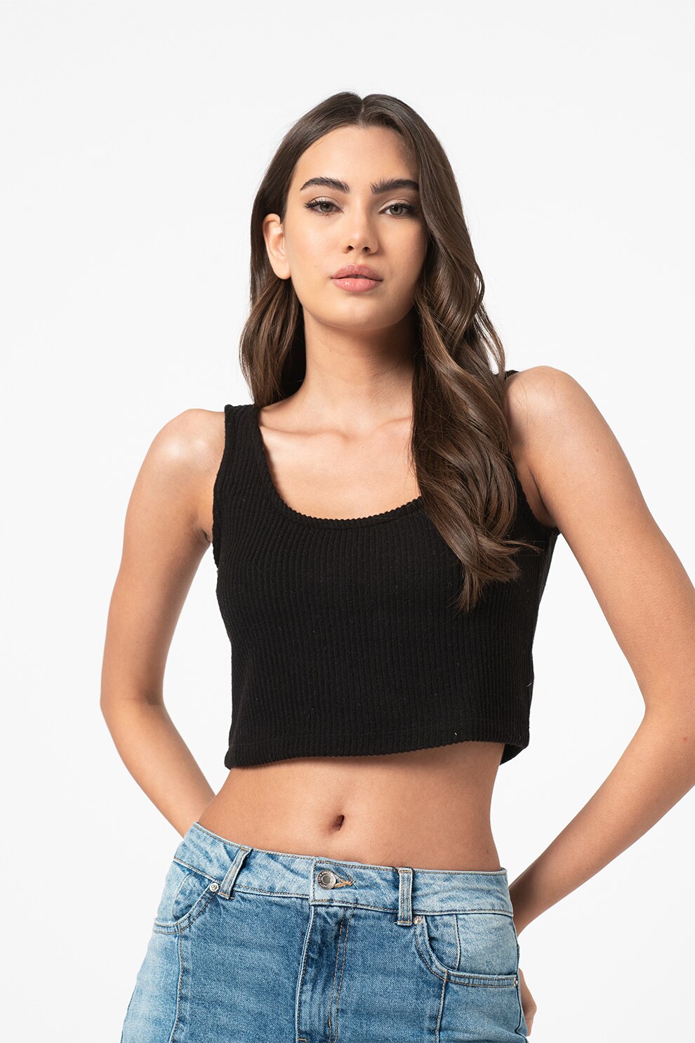 Only, Top crop cu aspect striat Vilda, Negru