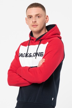 Jack&Jones, Set de hanorace cu model colorblock si imprimeu logo, 2 piese, Rosu/Bleumarin/Alb Jack&Jones, Set de hanorace cu model colorblock si imprimeu logo, 2 piese, Rosu/Bleumarin/Alb