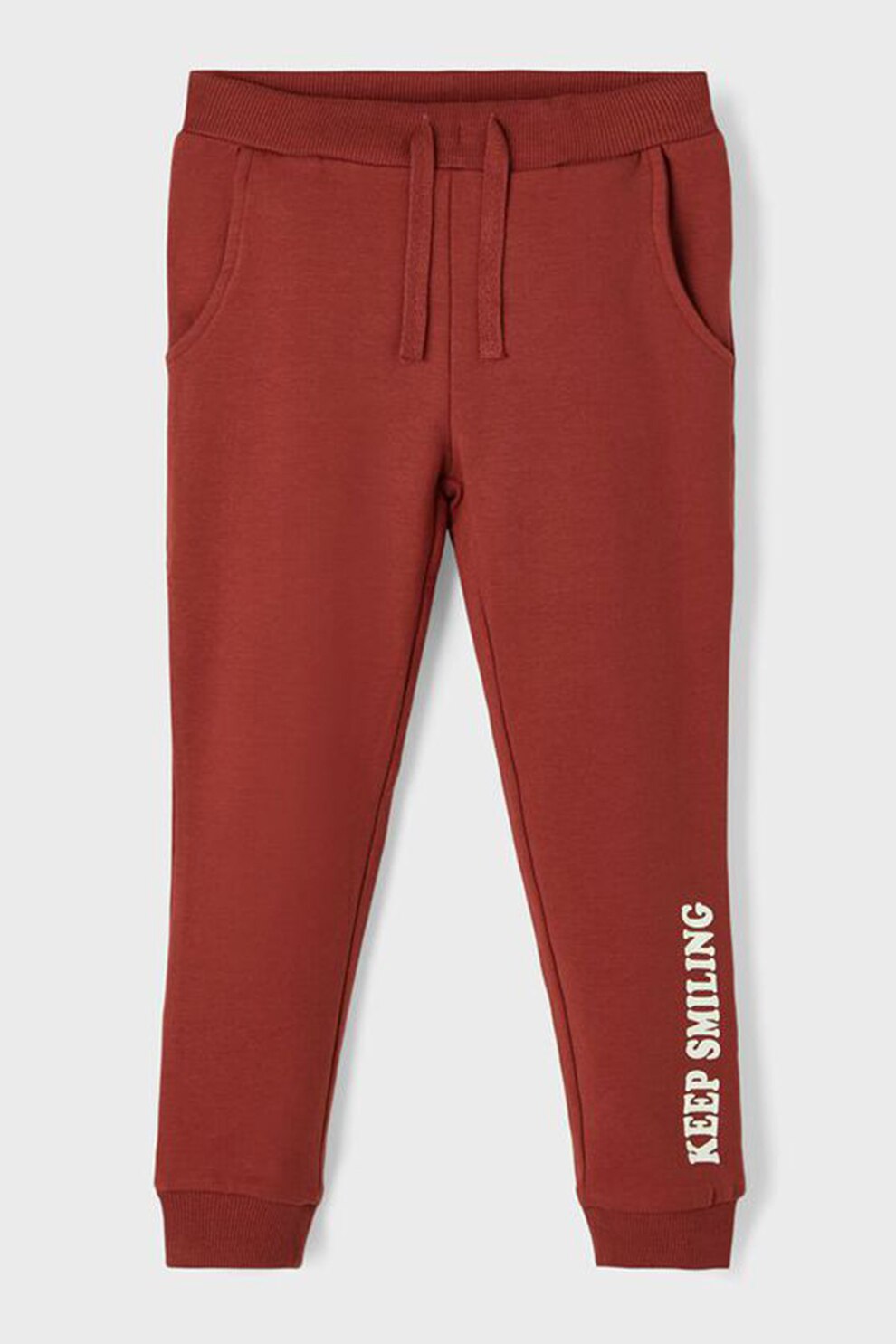 NAME IT, Pantaloni sport din amestec de bumbac organic cu imprimeu text, Rosu inchis, 86 CM