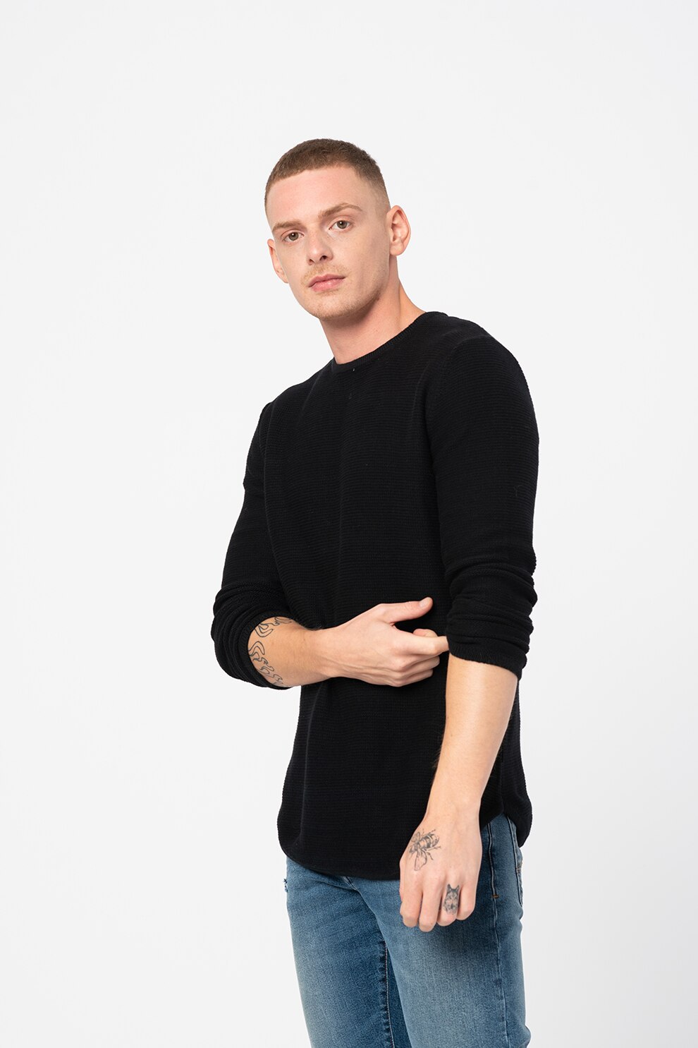 Only & Sons, Pulover cu terminatie rotunda Jonas, Negru, S